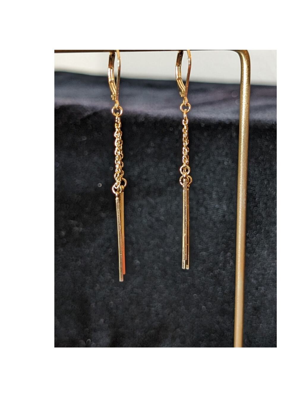 Triple Chain Bar Dangle Gold Tone Leverback Earrings